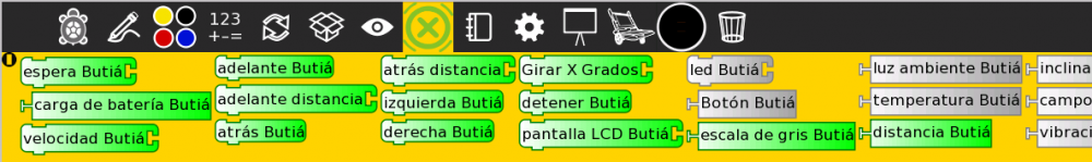 En ésta imagen puede verse la paleta cuando hay robot conectado y varias instancias del mismo sensor